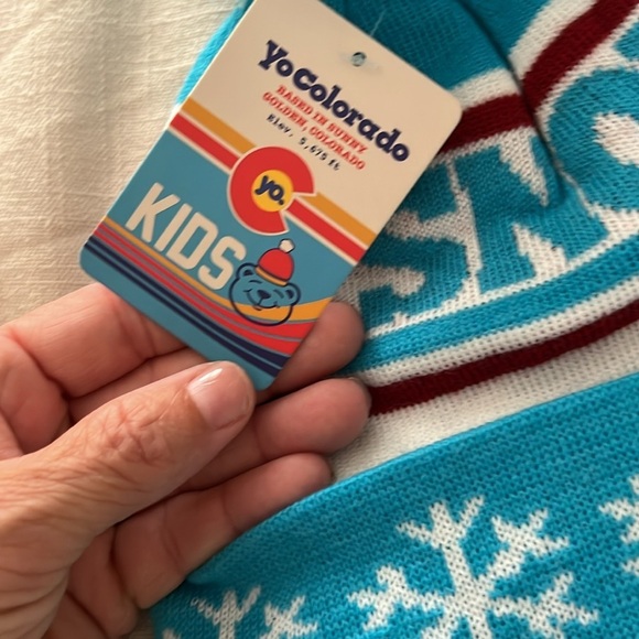 Kids Snow Beanie - Teal and Red - Picture 3 of 4